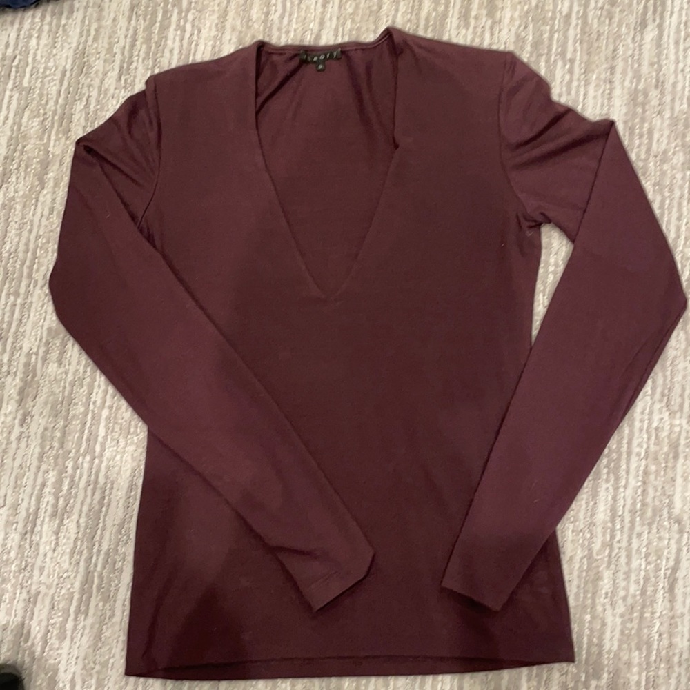 Theory, Size S, plum, deep v neck, long sleeves